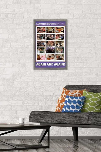 Vista 2 de Trends International Friends 30th - Póster de pared con texto en inglés "Watching Again", 14.72 x 22.37 pulgadas, versión enmarcada de madera
