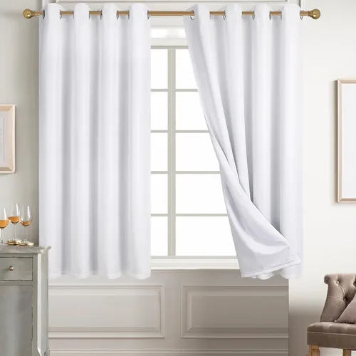 Vista 48 de Diraysid Cortinas 100% opacas de lino beige para dormitorio, con ojales, aislamiento térmico, cortinas de oscurecimiento de habitación