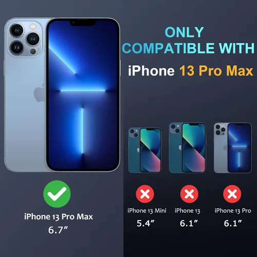 Vista 6 de Funda magnética diseñada para iPhone 13 Pro Max [compatible con MagSafe] con protector de pantalla y protector de lente de cámara, funda Azul