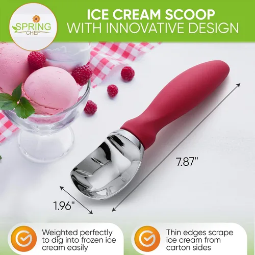 Vista 2 de Spring Chef - Cuchara para helado rosa de alta resistencia con mango suave, cuchara profesional para helado, cuchara de metal para masa de galletas
