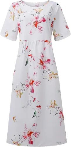 Vista 3 de Vestidos de playa para mujer, vestido de verano 2023, moderno, floral, fluido, fruncido, bohemio, vestido largo casual con bolsillos
