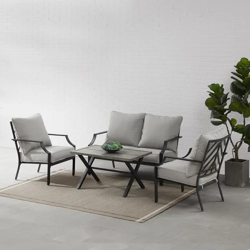 Vista 5 de Crosley Furniture Otto - Juego de muebles de patio de 4 piezas Chevron para exteriores, juegos de conversación para porche, negro mate con cojines