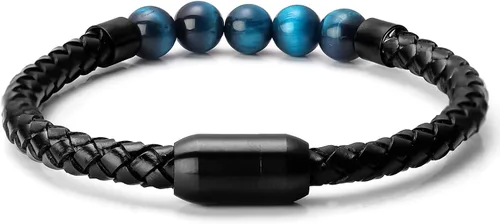 Vista 2 de Ckysee Pulsera de protección de 7 chakras pulsera de Lava Project Rock Lokai pulsera curativa de equilibrio de cuero genuino con cierre magnético