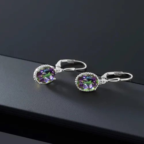 Vista 111 de Gem Stone King Aretes colgantes de gota para mujer, plata de ley 925, piedra natal ovalada de 0.354 x 0.276 in, joyería fina, regalos para ella