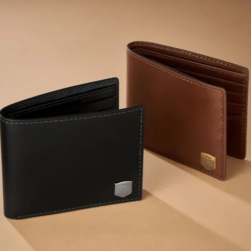 Vista 19 de Fossil Ryan - Cartera plegable de piel con bloqueo RFID y ventana de identificación abatible para hombre