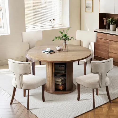 Vista 35 de SoarFlash Juego de mesa de cocina y sillas para 4, juego de mesa de comedor de 47 pulgadas para 4 personas con sillas tapizadas de terciopelo, juego