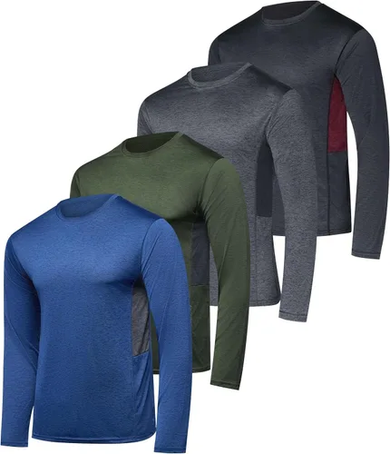 Vista 7 de Real Essentials Paquete de 4 unidades: camiseta de manga larga para hombre Dry Fit, disipa la humedad, protección solar FPU 50+ contra rayos