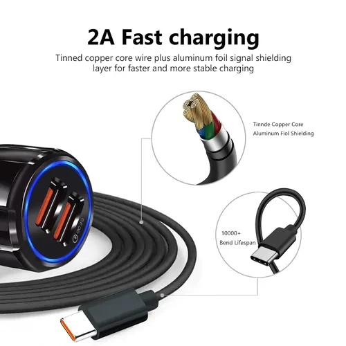 Vista 7 de Cargador USB rápido para automóvil tipo C, adaptador de 30 W para Moto G Power 2025/G Stylus/G Play/G Pure,Edge, Motorola One 5G Ace/Razr, cable