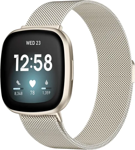 Vista 13 de Compatible con Correas Fitbit Sense Versa 4 Sense 2 y Versa 3 para Hombres Mujeres, Correa de Reemplazo de Malla Metálica Transpirable de Acero Negro