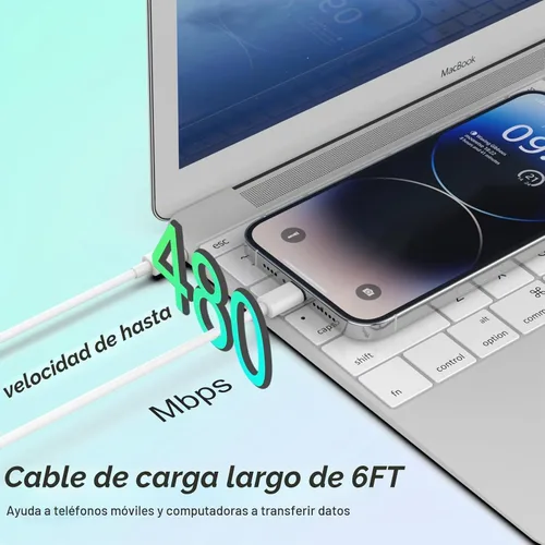 Vista 5 de Cargador para iPhone, paquete de 2 bloques de carga rápida USB C de 20 W con 2 cables USB-C a C de 6 pies para iPhone 17 16 15 Plus/Pro/Pro Max/iPad