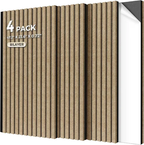 Vista 16 de Paquete de 4 paneles de pared acústicos de doble capa grandes autoadhesivos, 47.2 x 23.6 x 0.71 pulgadas, panel de pared insonorizado, barrera