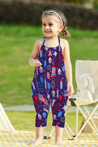 Vista 3 de RAISEVERN Mameluco sin espalda con cuello halter para bebés, ropa con bolsillo, talla 1-5T