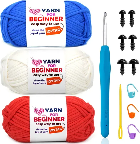 Vista 66 de Hilo de Ganchillo para Principiantes Verde Manzana Hilo de Algodón para Tejer y Tejido - Kit de Ganchillo para Principiantes - 3 * 50g