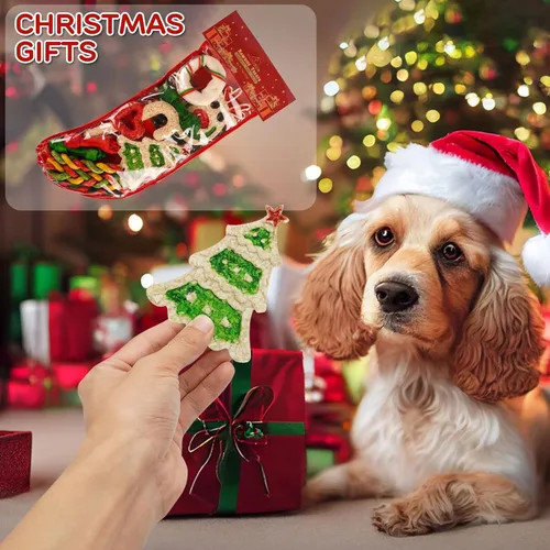 Vista 7 de Calcetín navideño con golosinas de cuero crudo para perros MON2SUN para perros pequeños a medianos (13 unidades)