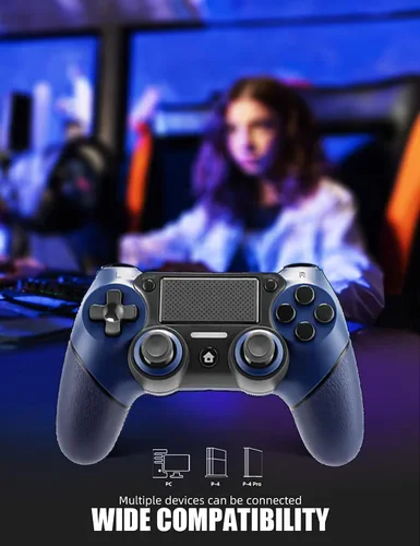 Vista 5 de TJPD Wireless Controller for PS4, Wireless Remote Gamepad with 2 Programmable Back ButtonsTurboDual VibrationTouch PadSix-axis Motion (Blue) (Blue)