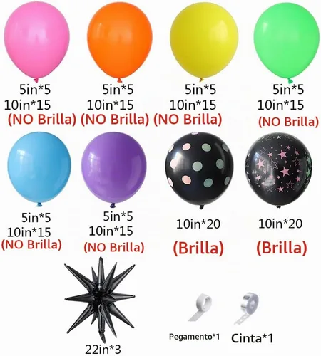 Vista 2 de Kit de Guirnalda de Arco de Globos que Brillan en la Oscuridad - 165 Piezas de Globos Fluorescentes Luminosos de Neón UV Arcoíris - Decoraciones