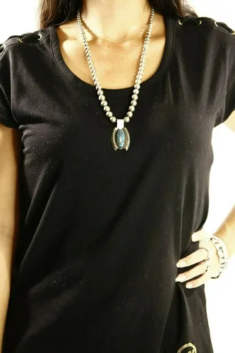 Vista 7 de Navajo - Collar de turquesa con diamantes azules de plata 925 hecho a mano, turquesa