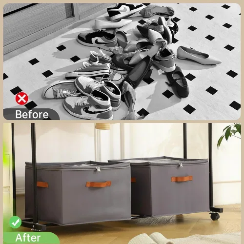 Vista 3 de Caja organizadora de zapatos plegable para armario y debajo de la cama, divisores ajustables, capacidad para hasta 16 pares, apilable, gris