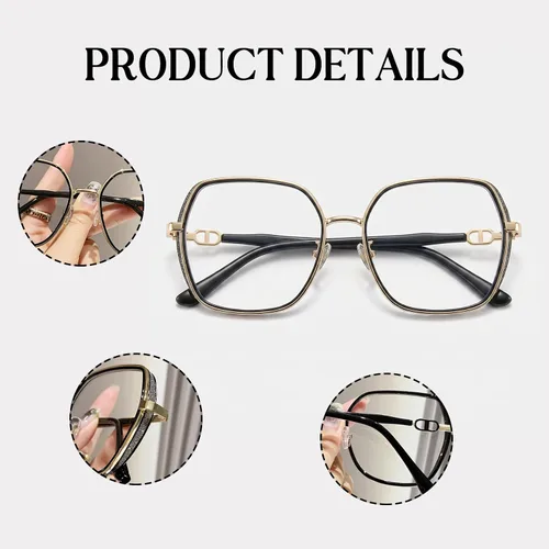 Vista 8 de Gafas grandes con bloqueo de luz azul para mujeres y hombres, elegantes lentes de metal Retr Anti-UV Antifatiga Anti-Blue Eye Glasses