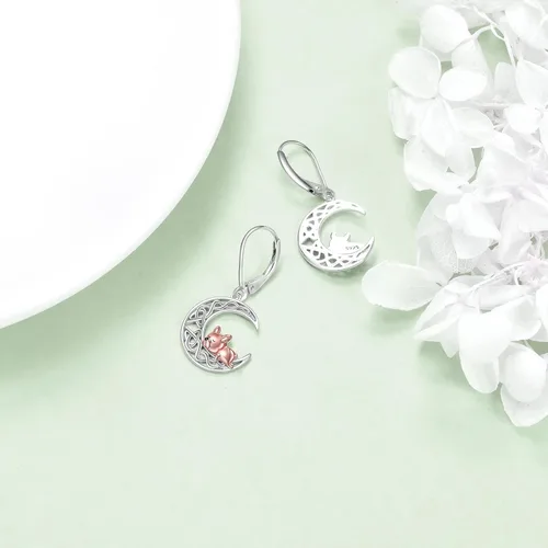 Vista 3 de VONALA Aretes de plata de ley 925 con diseño de bulldog francés, luna y calabaza, regalo de joyería para mujeres y niñas