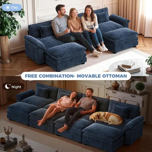 Vista 9 de CDCASA Sofá modular de gran tamaño de 117 pulgadas con esquina, cómodo sofá nube en forma de L con otomana, asiento profundo de felpilla de 5 plazas