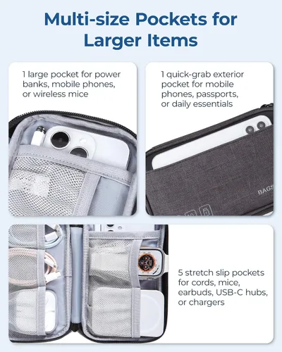 Vista 4 de BAGSMART Organizador de cables de viaje pequeño, organizador técnico para cargador, teléfono, negro
