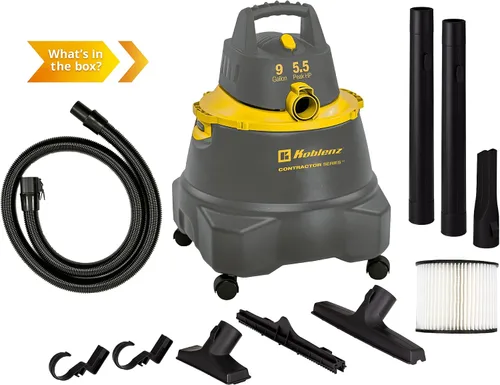Vista 6 de Koblenz Aspiradora en seco y húmedo para contratistas, aspiradora para lugares de trabajo, 9.0 galones/5.5 HP potente aspiradora para suciedad seca