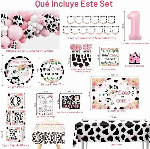 Vista 2 de cocomigo Juego de 232 decoraciones de cumpleaños con diseño de vaca sagrada