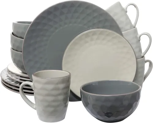Vista 15 de Elama Round Stoneware Collection - Juego de vajilla de 16 piezas, pizarra y perla