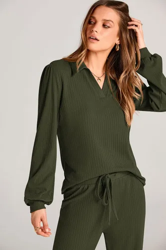 Vista 6 de PRETTYGARDEN Conjunto de dos piezas de ropa de otoño para mujer, manga larga, solapa, cuello en V, blusas, pantalones de pierna ancha, chándal