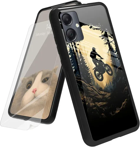 Vista 167 de Funda para Samsung Galaxy A12 5G con protector de pantalla, parte trasera de vidrio templado + TPU de silicona suave que absorbe los golpes