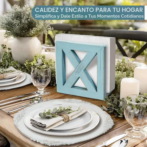 Vista 5 de MAONAME Servilletero de madera de granja para mesas, dispensador de servilletas cuadrado, bandeja de madera rústica para toallas de invitados