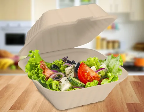 Vista 9 de Raj Eco To Go Contenedores de alimentos de 6 pulgadas con cubierta compostable, cajas desechables para llevar alimentos Contenedores para llevar