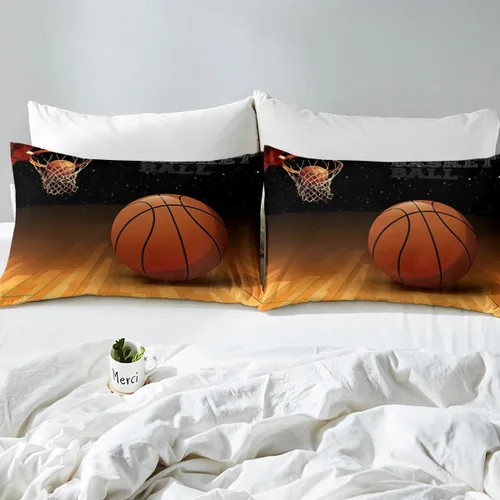 Vista 4 de Manfei Juego de sábanas de baloncesto para niños, tamaño individual, juego de ropa de cama temática deportiva para decoración de habitación de niños