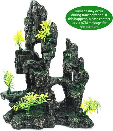 Vista 6 de Decoración de acuario – Decoración de pecera con adorno de piedra vista de montaña, ideal para betta, caracoles, tortuga, esconder, escalar