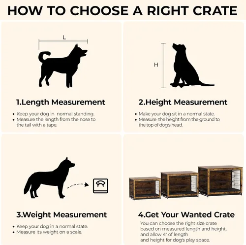 Vista 5 de TLSUNNY Muebles de jaula para perros, 44.1 pulgadas de madera para interiores con 2 puertas, jaula resistente con bandeja extraíble, mesa auxiliar