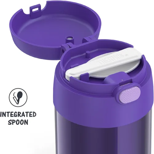 Vista 7 de THERMOS FUNTAINER - Tarro de comida para niños aislado al vacío de acero inoxidable de 10 onzas con cucharas plegables, azul marino y morado