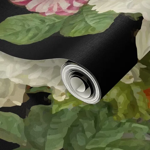 Vista 2 de Spoonflower Papel tapiz autoadhesivo para despegar y pegar, rosas oscuras, diseño floral, vintage, tamaño mediano, grande, extraíble, personalizable