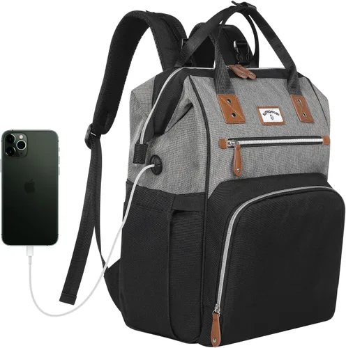 Vista 10 de Mochila para pañales: bolsa de bebé para niño y niña, bolsa grande para mamá, bolsillos aislados, agujeros para cargador para hombres y mujeres