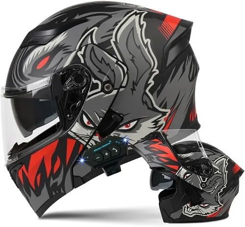Vista 17 de Casco de motocicleta modular Bluetooth con aprobación DOT, antiempañamiento, doble visera, cara completa, abatible, con altavoz y micrófono