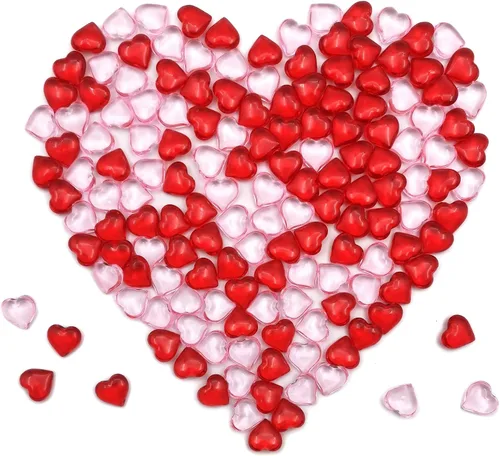 Vista 9 de 200 corazones acrílicos rosados, relleno de jarrón de 0.866 in, decoraciones para el día de San Valentín, decoración de mesa de corazón de plástico