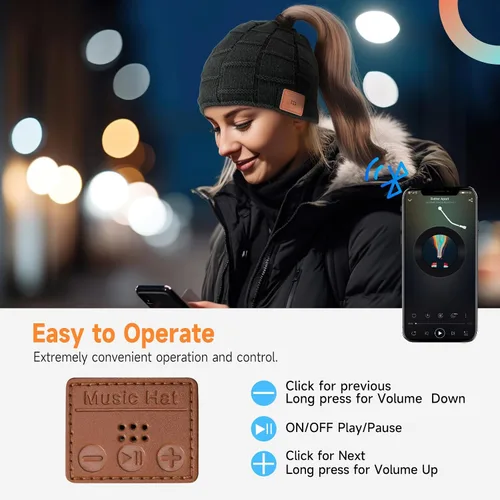 Vista 12 de Bluetooth Beanie for Women with Ponytail Hole, Beanie with Headphones Built in Microphone, Womens Gifts