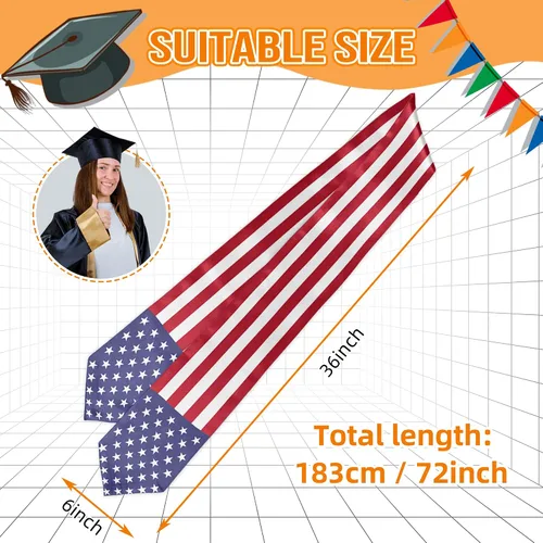 Vista 5 de Estolas de graduación con bandera, estola de graduación, regalo para el día de la graduación, 72 pulgadas de largo
