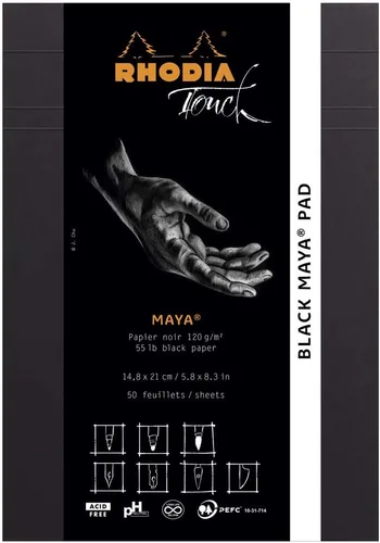 Vista 7 de Rhodia Touch 116113C - Bloque negro Maya Pad A4+ New Ruler Cross - 50 hojas - Clairefontaine Maya papel negro 4.23 oz/m - para caligrafía y dibujo