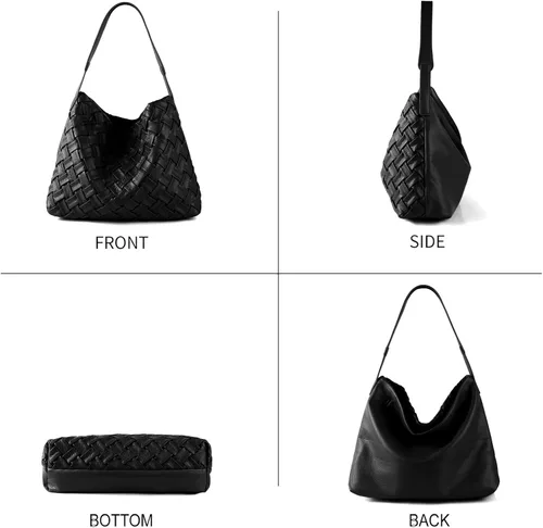 Vista 6 de Bolso Boston para mujer, bolso tejido de cuero vegano, bolso de mensajero para mujer, bolso cruzado de hombro de moda, casual hobo