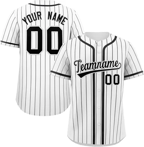 Vista 16 de Camiseta de béisbol de rayas finas personalizada hipster hip hop, camisetas deportivas con nombre y número del equipo personalizado para hombres