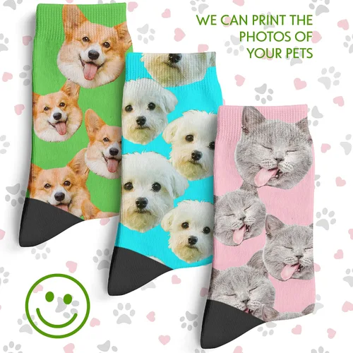 Vista 5 de Calcetines de cara personalizados, 9 colores, calcetines de fotos personalizados con tu cara, tu gato o perro, calcetines divertidos para hombres