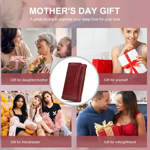 Vista 6 de Aphison - Cartera larga de cuero suave RFID para mujer, con caja de regalo