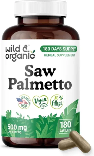 Vista 9 de Wild & Organic Cápsulas Saw Palmetto de 500 mg - Soporte del tracto urinario para hombres y mujeres - Suplemento en polvo de palma enana pura