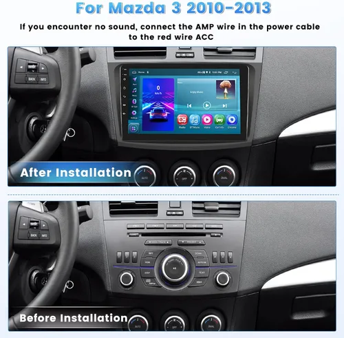 Vista 2 de Roinvou 2+64G Android 9 "pantalla táctil para Mazda 3 2010-2013 con CarPlay inalámbrico Android Auto WiFi Bluetooth navegación GPS FM RDS Radio